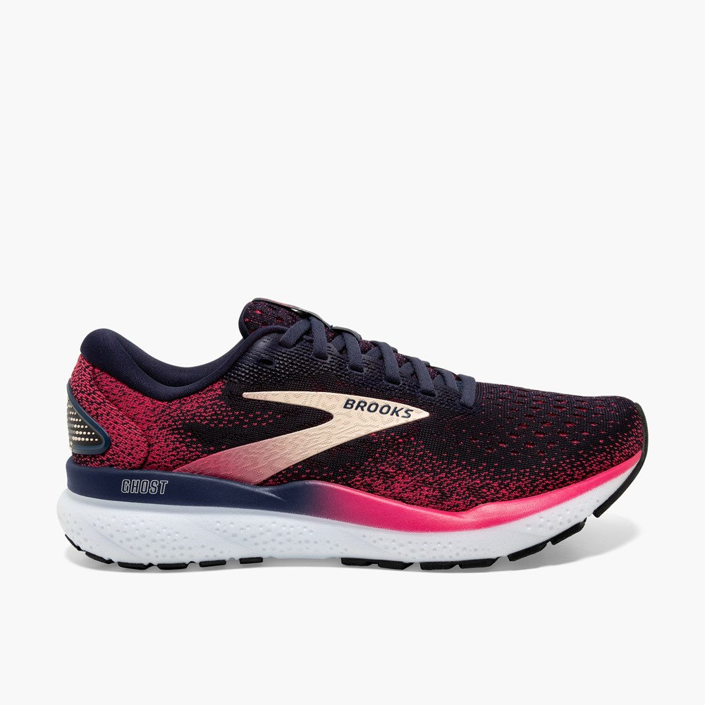 Chaussures Running Route Brooks Ghost 16 Bleu Marine Abricot Femme | QSX-7726064